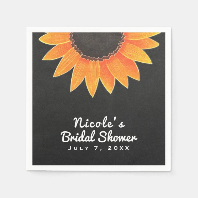 Chalkboard Sunflower Rustic Country Bridal Shower Napkins (Front)