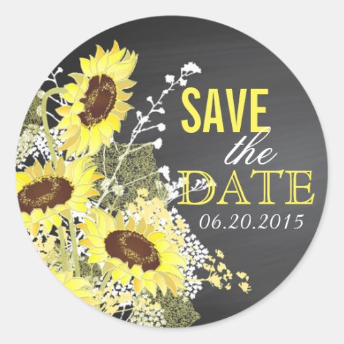 Chalkboard Sunflower Rustic Save the Date Label