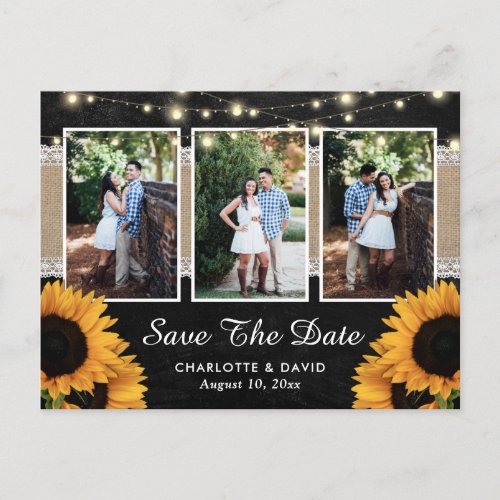 Chalkboard Sunflower Save The Date Photo Postcards