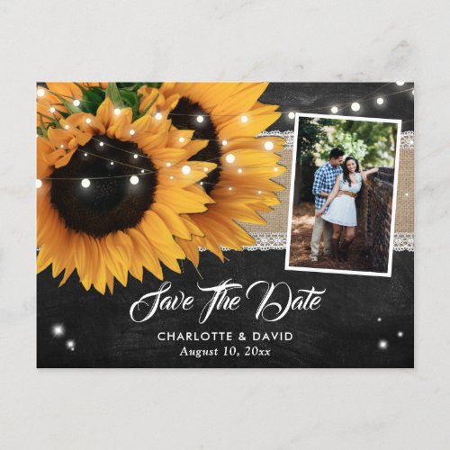 Chalkboard Sunflower Save The Date Photo Postcards