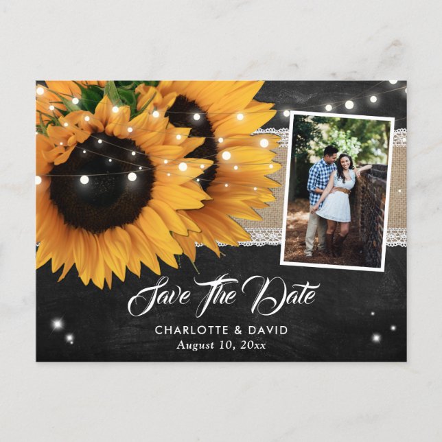 Chalkboard Sunflower Save The Date Photo Postcards (Front)
