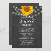 Chalkboard Sunflower & String Lights Sweet 16 Invitation (Front/Back)