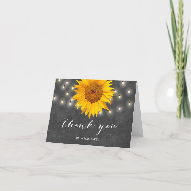 Chalkboard Sunflower & String Lights Thank You (Front)