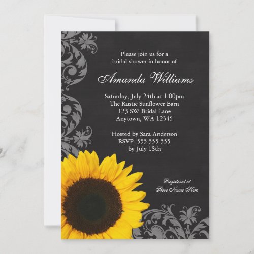 Chalkboard Sunflower Swirls Bridal Shower Personalized Invitation