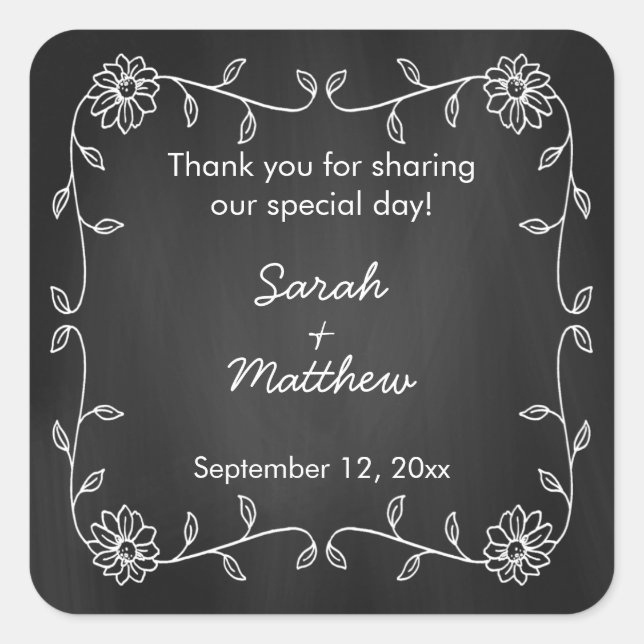 Chalkboard Sunflower Wedding Favor Stickers (Front)