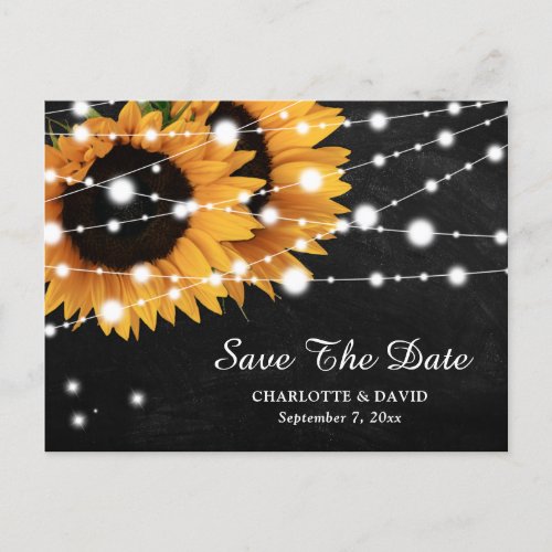 Chalkboard Sunflower Wedding Save The Date Announcement Postcard