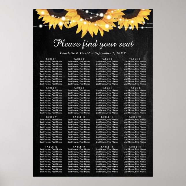 Chalkboard Sunflower Wedding Seating Chart 16 (Front)