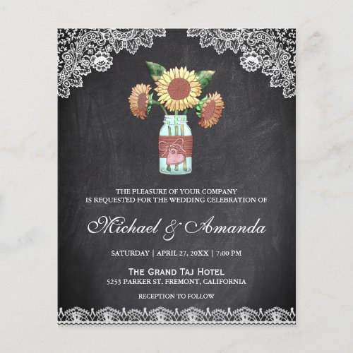 Chalkboard Sunflowers Budget Wedding Invitation