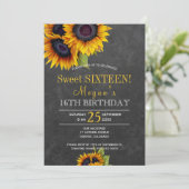 Chalkboard sunflowers chic rustic sweet sixteen invitation (Standing Front)