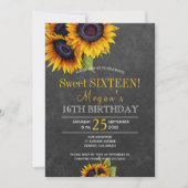 Chalkboard sunflowers chic rustic sweet sixteen invitation (Front)