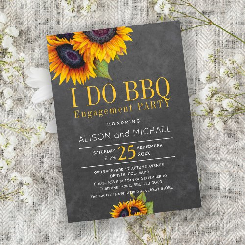Chalkboard sunflowers engagement i do bbq party invitation