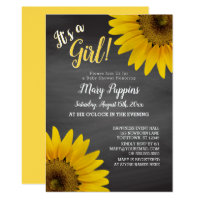 Chalkboard Sunflowers Garden Girl Baby Shower Invitation