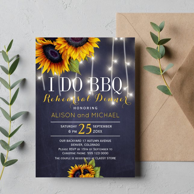 Chalkboard sunflowers i do bbq rehearsal dinner invitation (Creator Uploaded)