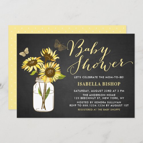 Chalkboard Sunflowers in Mason Jars Baby Shower Invitation