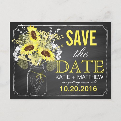 Chalkboard Sunflowers Modern Rustic Save the Date Announcement Postcard