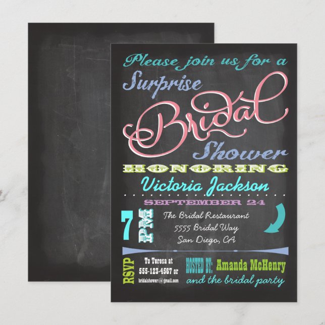 Chalkboard Surprise Bridal Shower Invitations (Front/Back)
