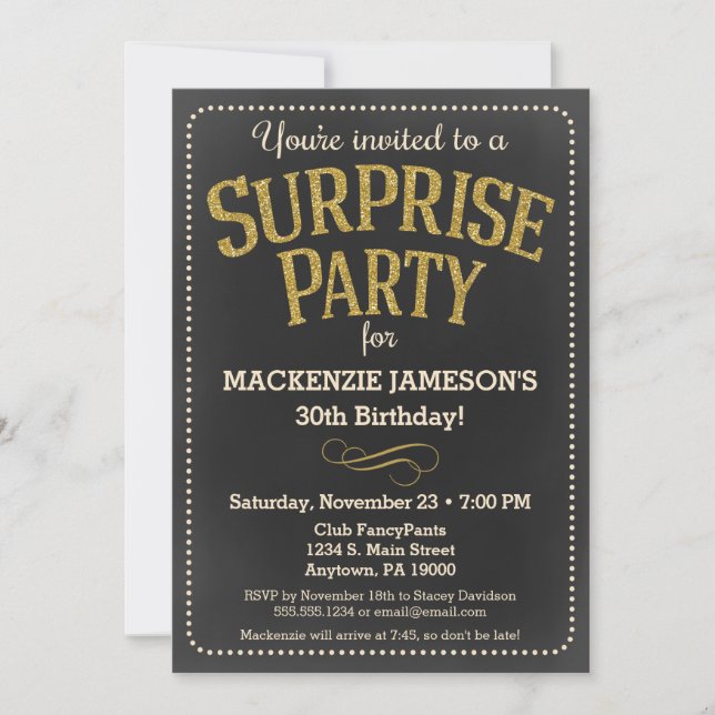 Chalkboard Surprise Party Invitation Man or Woman (Front)