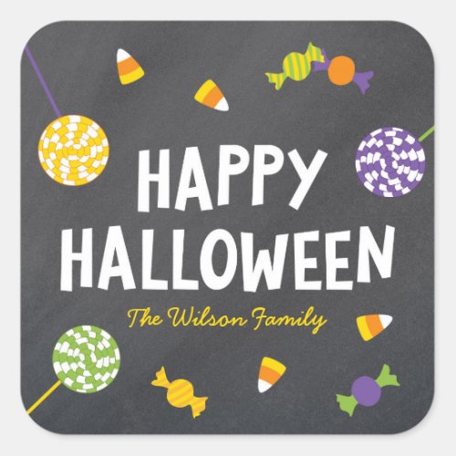 Chalkboard Sweet Candy Treats Happy Halloween Square Sticker