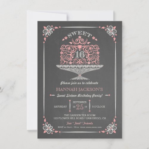Chalkboard Sweet Sixteen Lacy Cake Invitation