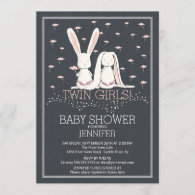 Chalkboard Sweet TWIN Girls Bunny Baby Shower Invitation