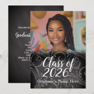Chalkboard Swirl Class of 2026 Photo Graduation Invitation