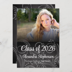 Chalkboard Swirl Class of 2026 Photo Graduation Invitation