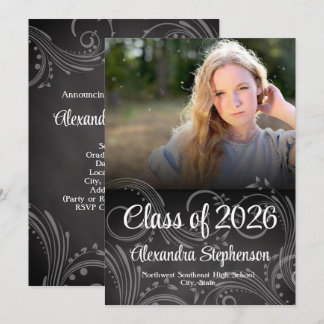 Chalkboard Swirl Class of 2026 Photo Graduation Invitation