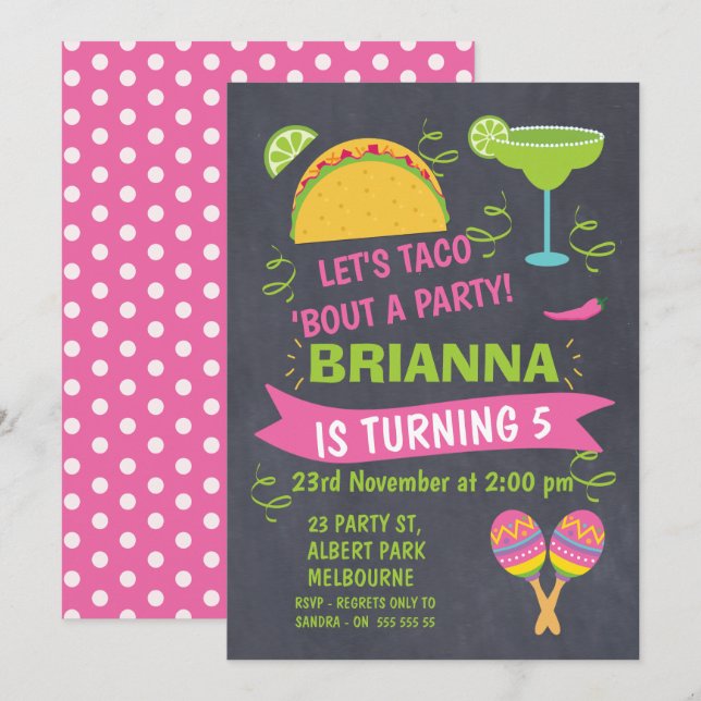 Chalkboard  Taco Fiesta Birthday Invitation (Front/Back)