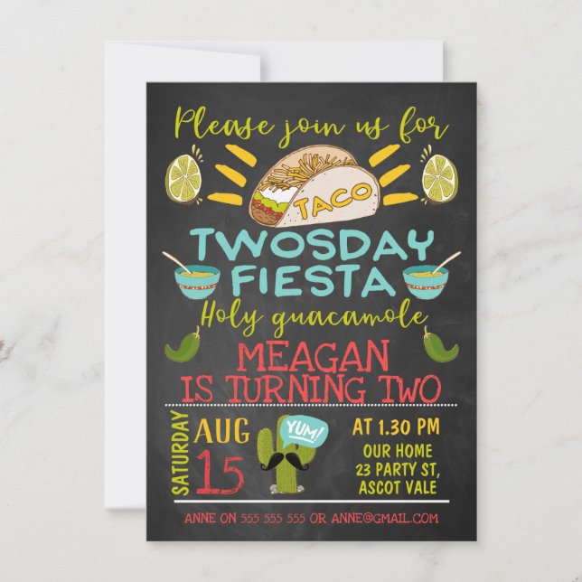 Chalkboard Taco Twosday 2nd Birthday Invitation (Front)