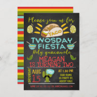 Chalkboard Taco Twosday 2nd Birthday Invitation