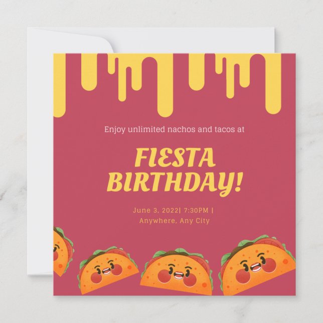 Chalkboard Taco Twosday Pinata Fiesta 2nd Birthday Invitation (Front)