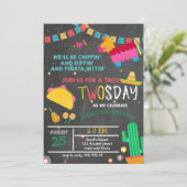 Chalkboard Taco Twosday Pinata Fiesta 2nd Birthday Invitation (Standing Front)