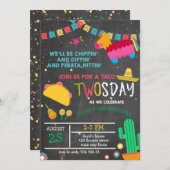 Chalkboard Taco Twosday Pinata Fiesta 2nd Birthday Invitation (Front/Back)