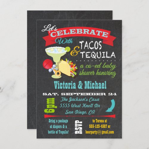 Chalkboard Tacos and Tequila Co_ed Baby Shower Invitation