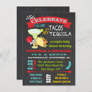 Chalkboard Tacos and Tequila Couples Baby Shower Invitation