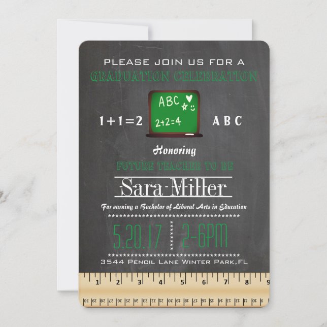 Chalkboard Teacher Graduation Invitation (Front)