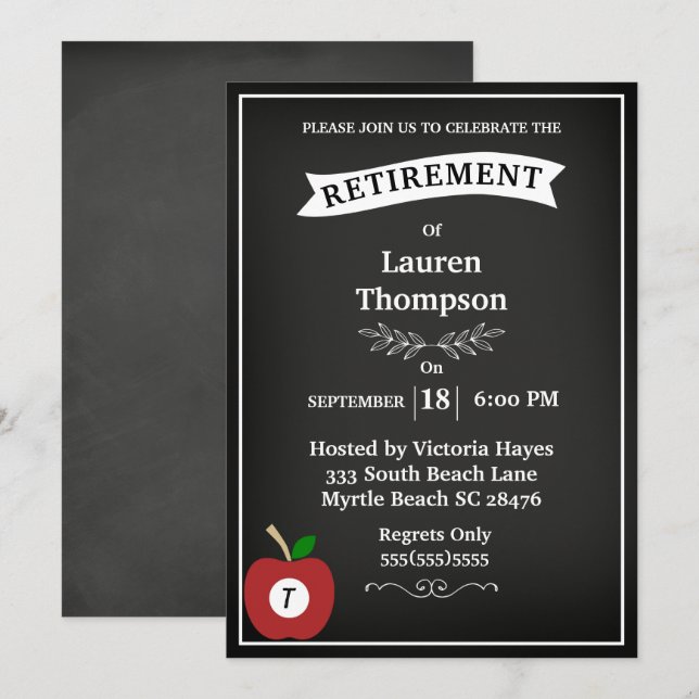 Chalkboard Teacher Retirement Invitation (Front/Back)
