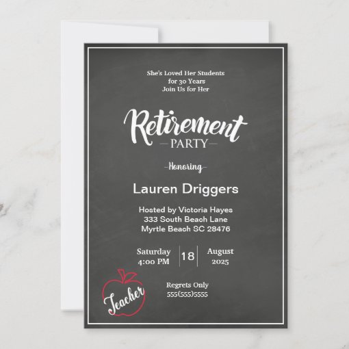 Chalkboard Teacher Retirement Invitation Zazzle