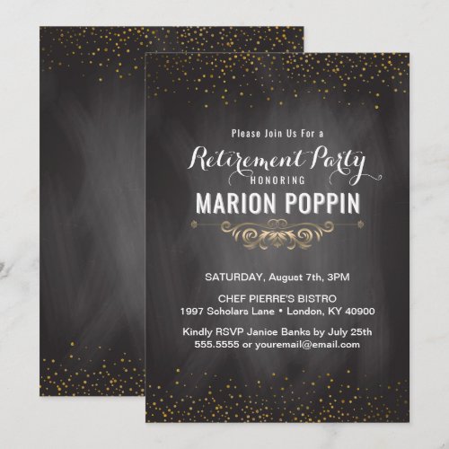 Chalkboard Teacher Retirement Party Elegant Gold