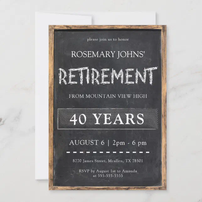 Chalkboard Teacher Retirement Party Invitation | Zazzle
