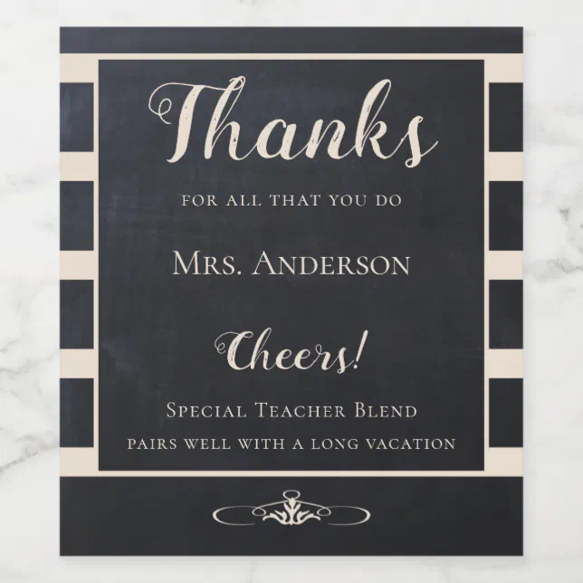 Chalkboard Teacher Thank You Wine Label | Zazzle