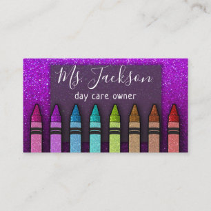 Chalkboard Teacher's Name Rainbow Glitter Crayons Business Card