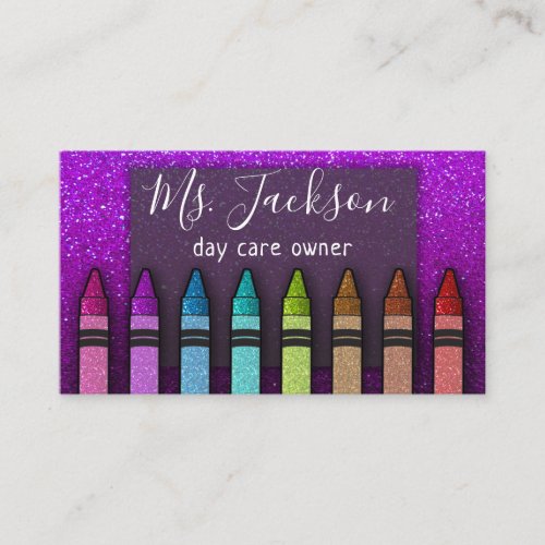 Chalkboard Teachers Name Rainbow Glitter Crayons Business Card