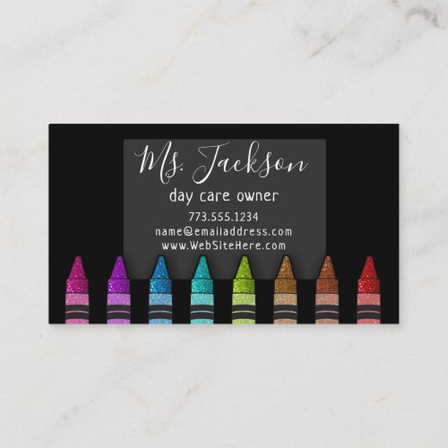 Chalkboard Teachers Name Rainbow Glitter Crayons  Business Card