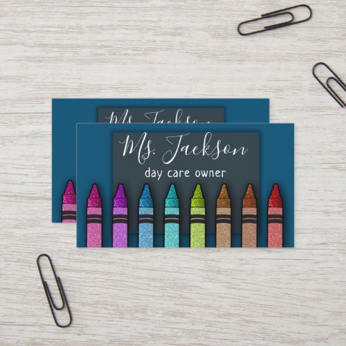 Chalkboard Teachers Name Rainbow Glitter Crayons  Business Card