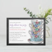 Chalkboard Teacups Baby Shower Tea Party Invitation (Standing Front)