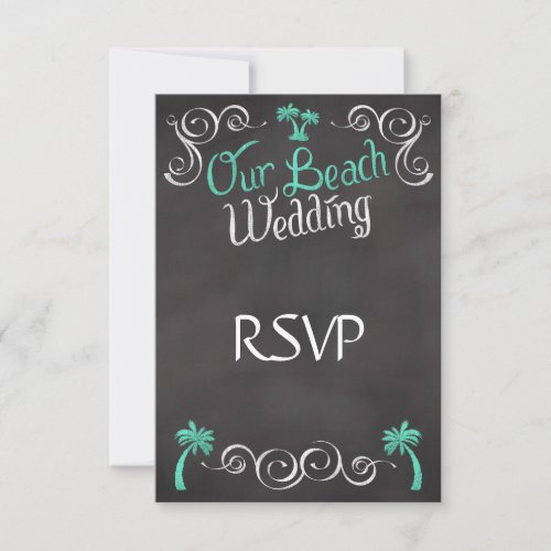 Chalkboard Teal Beach Wedding Matching RSVP Reply