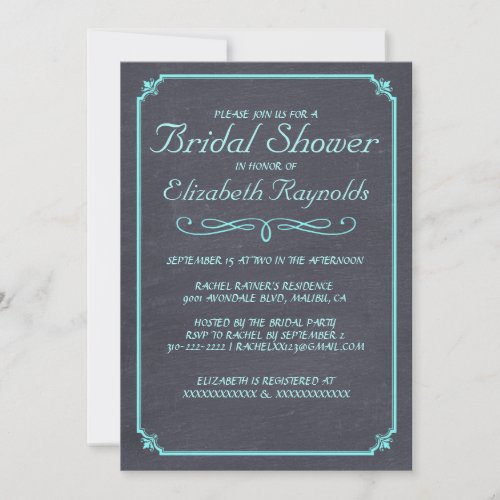Chalkboard Teal Bridal Shower Invitations