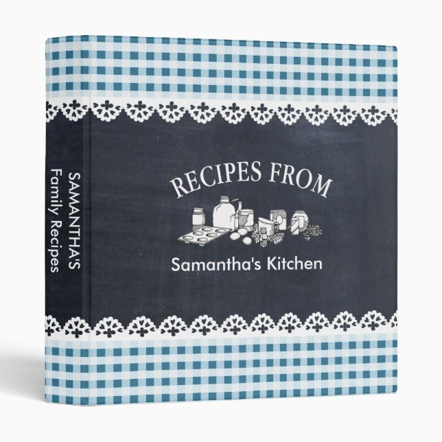 Chalkboard Teal Gingham Country Recipe Binder (Front/Spine)