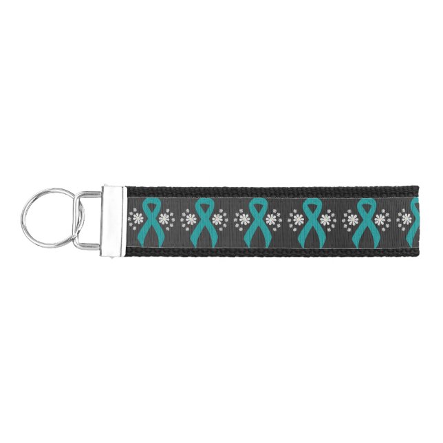 Chalkboard Teal Ribbon Wrist Keychain (Keys on Left)